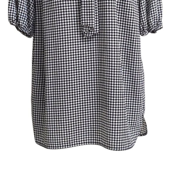 Adrianna Papell Long Sleeve Houndstooth Stretch Chiffon Sheath Dress Sz 14 - Picture 7 of 14
